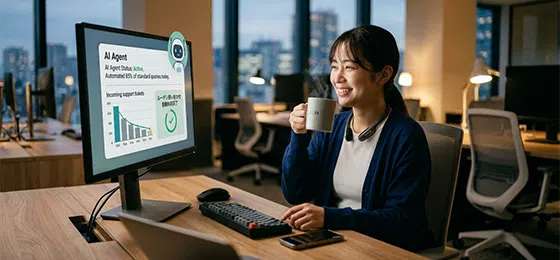 定型問い合わせに自動対応するAIのイメージ