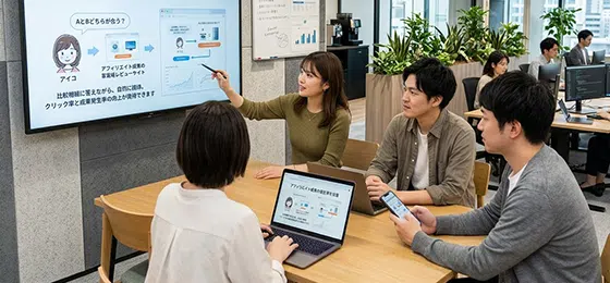 成果記事へ誘導するAIのイメージ